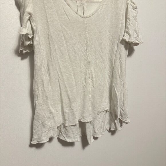 Free People Top Women's XS Bittersweet Ivory Linen Blend Cold Shoulder Shirt - Picture 3 of 7